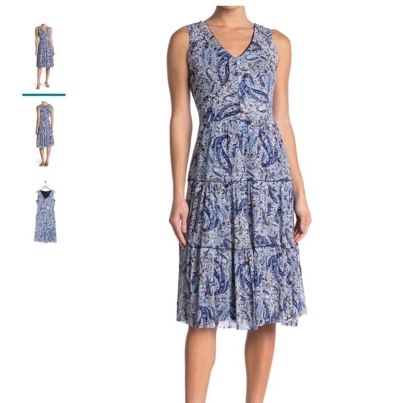T Tahari Mesh Tiered Paisley Print Dress Size M NWT - Picture 1 of 9